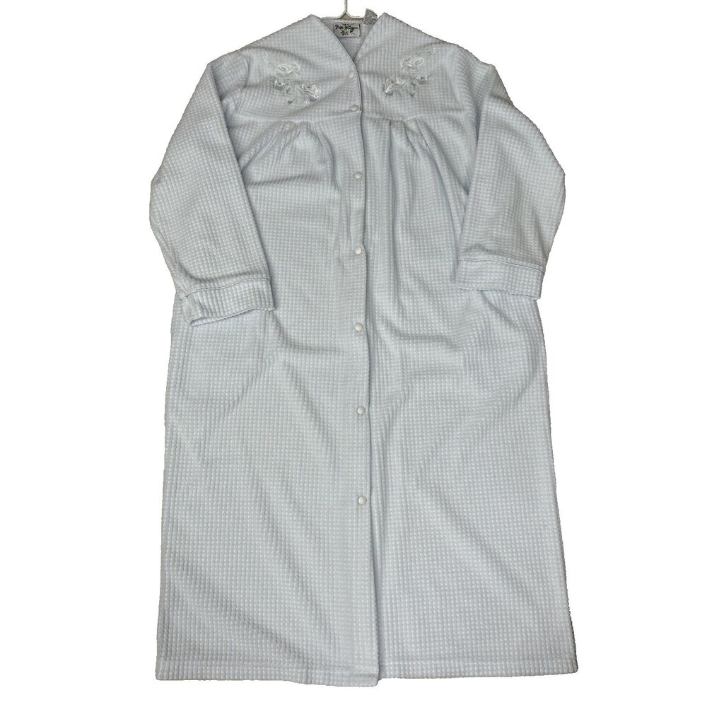 Secret Fantasies Nightgown Robe Long Sleeve Large Pale Blue Waffle Knit Granny